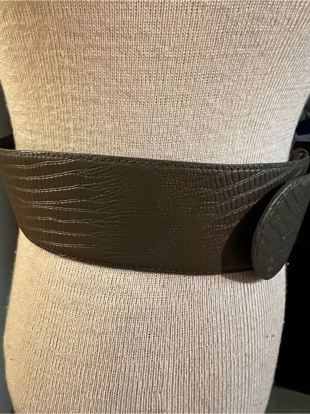 VTG Y2K Paul Harris Olive Lizard Embossed Belt Size M/L 2 In. Wide EUC